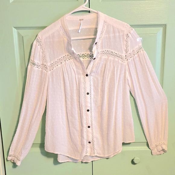 Free People Everyday Girl Dotted Swiss Blouse (Size L) - Picture 2 of 5